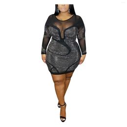 Vestidos casuais Sexy Bodycon Mini -saia Drill Slim Slave Slave Mish Retro redonda Mesh reto de tamanho grande Party 2023 Summer