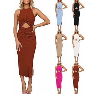 Robes décontractées Robe sexy évider fête moulante avant torsion noeud noeud clubwear o-cou midi robe d'été femmes tricot