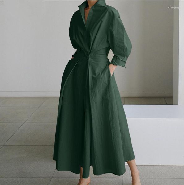 Robes décontractées Sexy élégant bureau dame affaires chemise tuniques solide Robe de soirée vert à manches longues femmes printemps Robe vêtements robe d'été