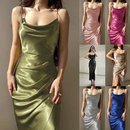 Casual jurken sexy elegante satijnen split vrouwen maxi jurk solide kleur backless vintage zomer lange y2k dames feestkleding