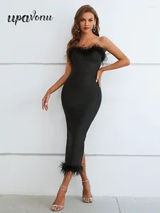 Casual jurken Sexy Feather Panel Bandage Dress Women's Chest Wrap Mouweless Bodycon Midi Backless avondfeestje Vestidos