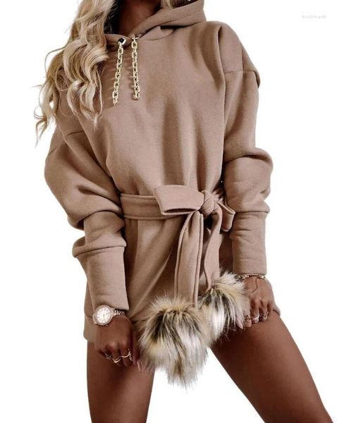 Robes décontractées Sexy pour femmes élégantes à capuche Pom attaché détail sweat-shirt robe 2023 automne hiver printemps mode