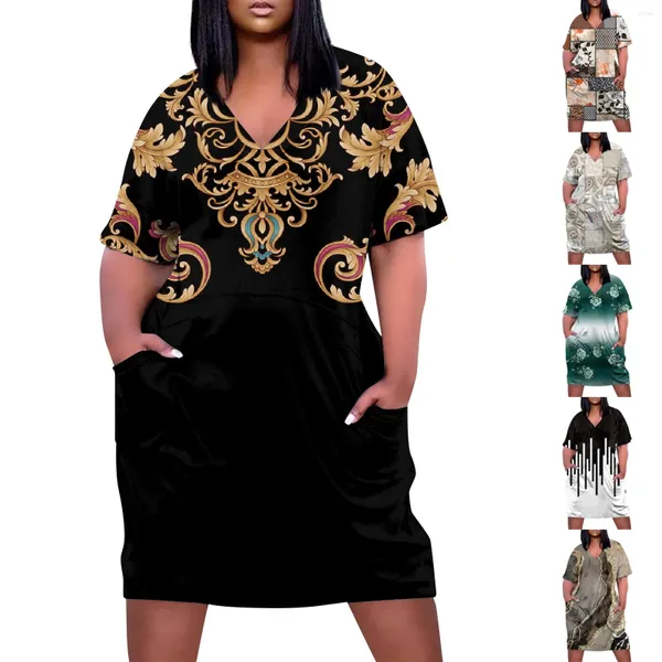 Robes décontractées Sexy Girl Midi Femmes africaines Bohème 3D Robe de soirée Femme Slim Gothic Femmes Fashion Party Street Col V Genou