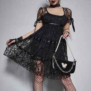 Robes décontractées Sexy gothique pour les femmes été automne col carré robe de soirée à manches courtes Punk Lolita dentelle une ligne soirée de bal