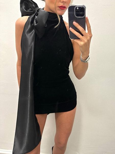 Robes décontractées Sexy licou dos nu Mini soirée élégante moulante fête nœud papillon courte robe de dîner pour dames célébrité