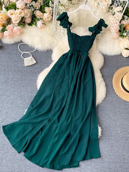 Robes décontractées Sexy taille haute Slash cou femmes Robe longue élégante grande balançoire A-ligne Vestidos Verano Vintage vert/rouge Robe de soirée pour femme