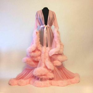 Robes décontractées de la nuit de dentelle sexy femme kimono maxi robe robe en maille maille à manches longues fourrure babydoll fête des vêtements de nuit