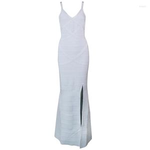 Casual jurken Sexy Lady HL 2023 Bandage Lange jurk V Hals Elastische zomer herfst Maxi Rayon White