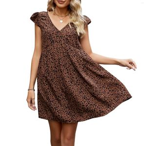 Robes décontractées Sexy imprimé léopard Robe pour femmes été à manches courtes col en V fête une ligne mode ample plage Robe Femme