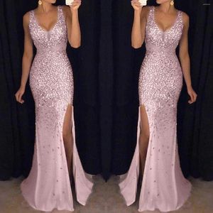 Casual Jurken Sexy Lange Glitter Pailletten Rose Gold Feestjurk Voor Vrouwen Elegante Bal Avondjurk Bruidsmeisje Sequin Prom V-hals