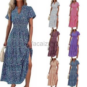 Casual jurken sexy maxi jurk dames basual jurken sexy maxi jurk 2024 v-neck bubble geplooid geprinte korte mouwen pocket jurk maat plus dameskleding