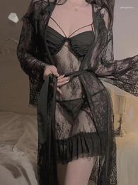 Robes décontractées Sexy Mesh Steel Ring Rassemblement Dos Nu Laçage Suspendu Robe De Sangle Sheer Charme Haute Élasticité Mode Élégant Mature Mignon