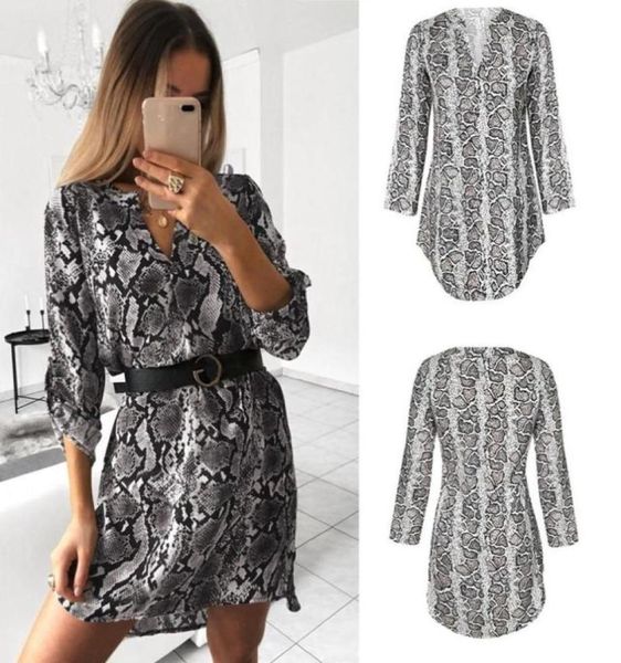 Robes décontractées Sexy Mini robe robe en liberté Lulle à manches longues Print de serpent Léopard Femmes V Neck Sukienka XL Summer Beach Honeymoon Open Side5215719