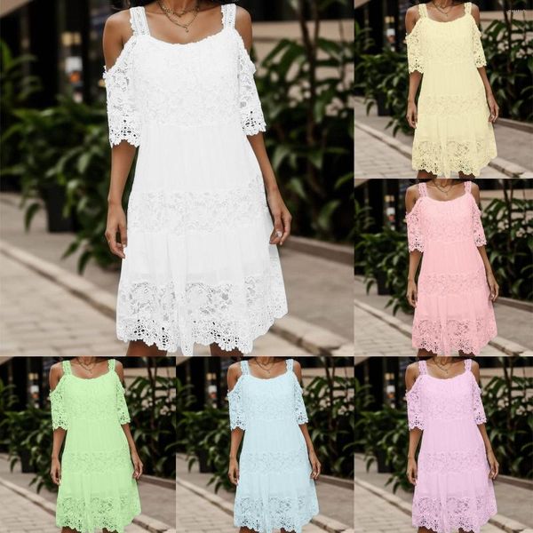 Robes décontractées Sexy hors épaule dentelle grande taille femmes Boho plage vacances robe ample élégante femme robes de soirée Vestidos