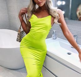 Robes décontractées crayons sexy salin slip bodycon midi robe élégante sukienka haute taille back dossier fête nocturne femme manche 5233911