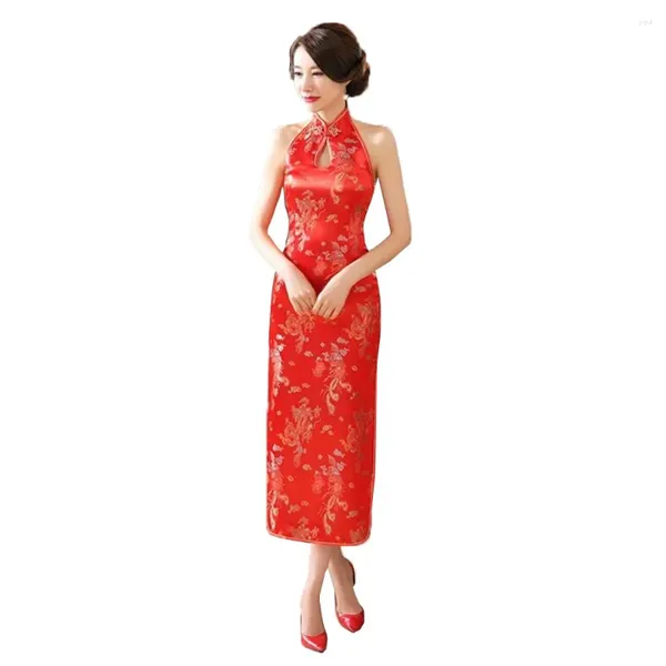 Vestidos casuales Sexy rojo largo Cheongsam tradicional estilo chino para mujer vestido de traje sin respaldo Slim Qipao Vestido Tamaño S M L XL XXL XXXL