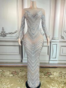 Casual jurken sexy strass met lange mouwen mesh jurk transparante danser prestaties verjaardagskleding plus size maat