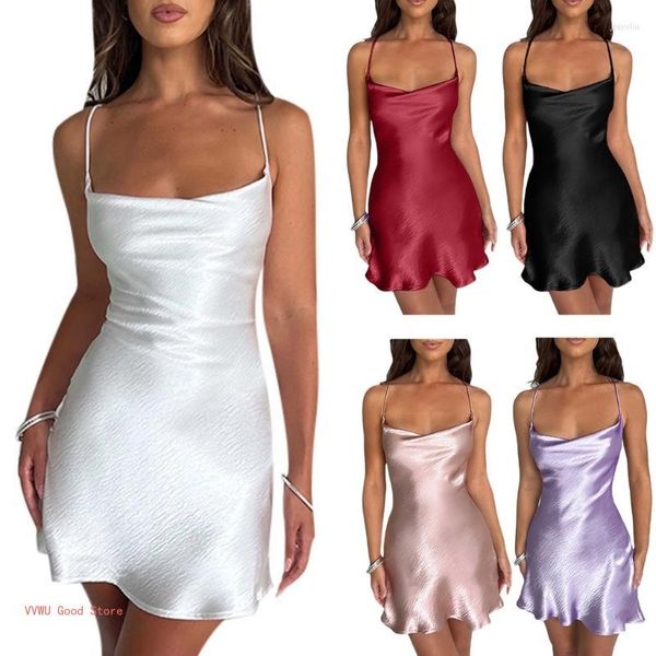 Robes décontractées Sexy froncé col en V tenues moulante Cami sans manches dos nu robe caraco Insgram Style vêtements pour femmes