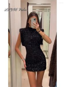 Casual Jurken Sexy Pailletten Mini Jurk Vrouwen Elegante O-hals Fly Mouw Glanzende Korte Vrouwelijke 2024 Chic Kerst Avondfeest Vestidos