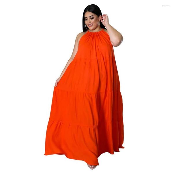 Robes décontractées Sexy Sling Sans manches Couleur unie Col rond Maxi Robe Pleine Plus Taille 5XL Célébrité / Graduation / Dîner Plage