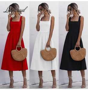 Vestidos casuales Sexy Spaghetti Strap Backless Red Dress Mujer 2023 Summer Slim Beach Patry White Midi Mujer para Robe Femme