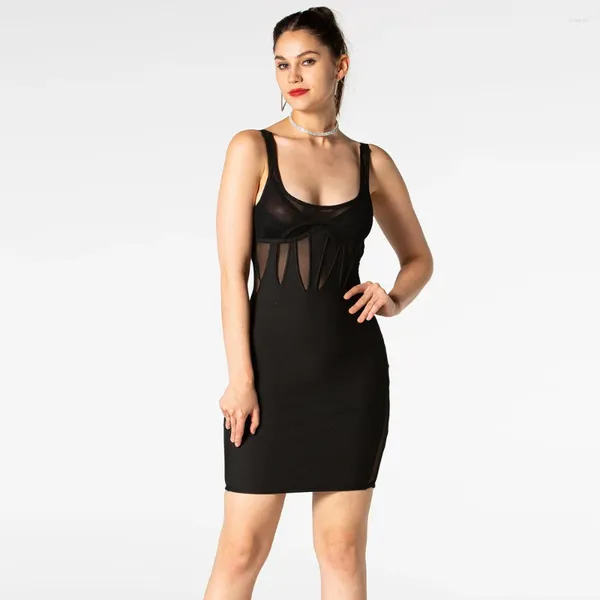 Vestidos informales Sexy Spaghetti Strap Venkage Celebrity Sheer Corto Corto Corto Mini Party Club Night Club Dena Dena