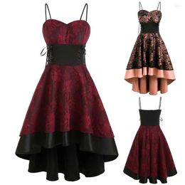 Robes décontractées Sexy Steampunk Gothic Spaghetti Strap Robe Punk Lace Up Femmes Soie Swing Vintage Ball Bown Corset