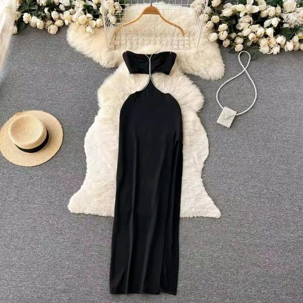 Robes décontractées robe de lond de sangle sexy pour femmes Maxi Hollow Out Black Long Night Party Ball Ball Robes Sequins Fashion Club Mariage