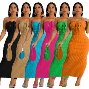 Vestidos casuales Sexy Strapless Long Fiest Dress Fabil Hopfed Lace Up Bodycon Spring Summer Solid Boho Maxi Sundress 2023