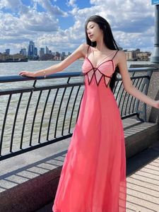 Casual jurken sexy zomervakantie jurk 2024 dames Sleevless strapless hoge taille A-lijn lange roze fee