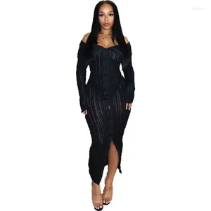 Robes décontractées Sexy mince See-through Wave Femmes Robe Mode Cardigan Cardigan Slim Fit Wrap Hip Femme Party Chic Robe