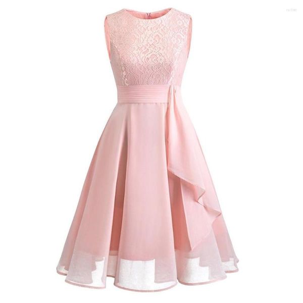 Vestidos casuales Sexy Vintage vestido rosa para mujer sin mangas elegante Formal señoras boda dama de honor encaje largo gasa fiesta bata