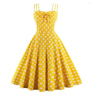 Vestidos casuales Sexy Vintage Pink Polka Dot Summer Dress Mujeres 2023 Retro Spaghetti Strap Party Pin Up Rockabilly Plus Size Robe Femme