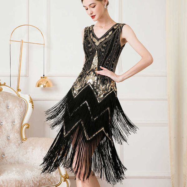 Robes décontractées Sexy Femmes Années 1920 V-Neck Flapper Gatsby Cocktail Soirée Formelle Prom Party Y2302