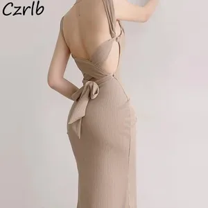 Casual jurken sexy vrouwen backless slanke midi chique Europese stijl mode temperament vestidos zoete partij elegante kleding