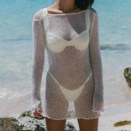 Robes décontractées Femmes sexy Couvrettes de bikini robe transparente à manches longues à manches longues en tricot de maillot de bain sans dossier