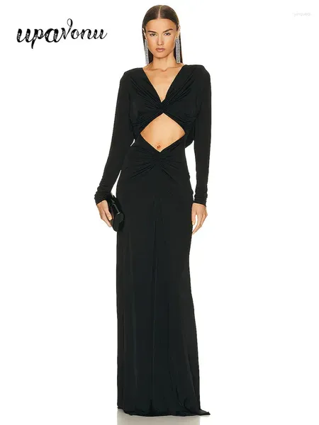Robes décontractées femme sexy robe maxi noire V-col