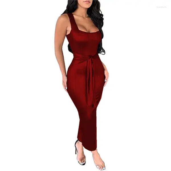 Vestidos casuales Vestido de mujer sexy O-cuello Sin mangas Causal para sin espalda Largo Maxi Vestidos Sin tirantes Lady Clubwear Plus Tamaño 7XL