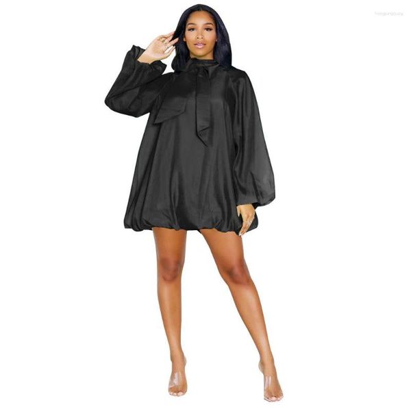 Robes décontractées Sexy femmes à manches longues Mini Robe femme Robe ample fille Streetwear Vestidos dame nœud papillon