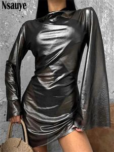 Casual jurken sexy dames nachtclub streetwear y2k o nek zwarte mini wrap jurk mode outfits avond feest lange mouw 2024