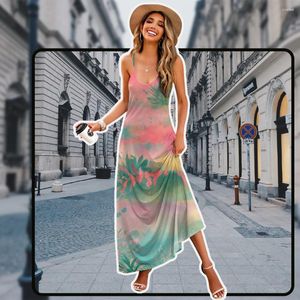 Robes décontractées sexy robe de camisole rose pour femmes élégant élégant lâche sans manches spaghetti bretelles de vacances