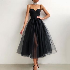 Casual jurken Sexy Women Spaghetti Riem A-Line Solid Maxi Princess Dress Elegant Summer Ladies Gaas Wedding Party Mode Femme 2023