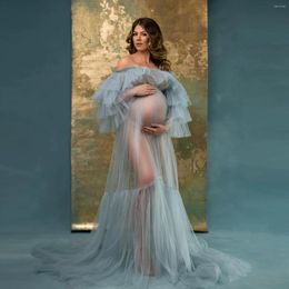 Robes décontractées robe de maternité en tulle transparent pour poshoot de l'épaule illusion à plusieurs niveaux femmes enceintes babyshower robe de photographie