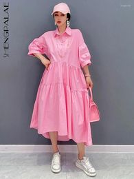 SHENGPALAE Zoete Roze Shirt Jurk Voor Vrouwen Koreaanse Mode Elegante Leuke Vestido Gewaad 2024 Zomer Y2k Kleding 5R1519