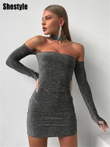 Casual jurken Shestyle Sparkle Shine sexy jurk dames choker ketting uit schouder slash nek gliter backless mini kerstcadeau outfit