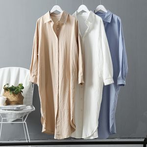 Robes décontractées Chemise Robe pour Femmes Lin Coton Casual Coréen Vintage Surdimensionné Midi Robe Été Automne Casual Long Blanc Femmes Vêtements 221126