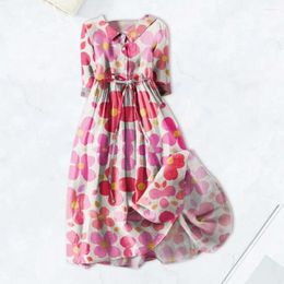 Robes décontractées de type chemise robe imprimé floral midi en ligne avec la taille ceinturée