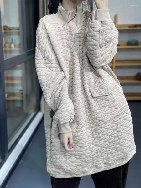 Vestidos casuales corto retro estilo perezoso vestido acolchado de invierno para mujer tamaño suelto algodón acolchado engrosado cuello alto Z4477