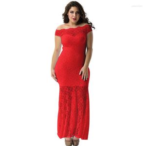 Casual Jurken Korte Mouw Lange Vrouwen Cocktail Party Sexy Off Shoulder Bardot Kant Zeemeermin Avondjurk Plus Size Fishtail Maxi Jurk