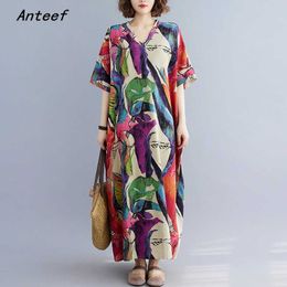 Casual jurken korte mouwen oversized katoenen linnen vintage jurken voor vrouwen casual maxi lange los zomer strandjurk elegante kleding 2022 z0216